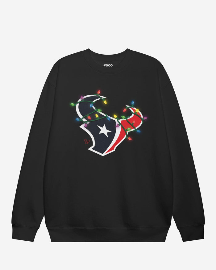 Houston Texans Primary Logo Holiday Lights Crew Neck Sweatshirt FOCO Navy S - FOCO.com