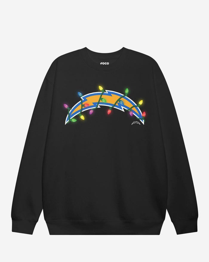 Los Angeles Chargers Primary Logo Holiday Lights Crew Neck Sweatshirt FOCO S - FOCO.com