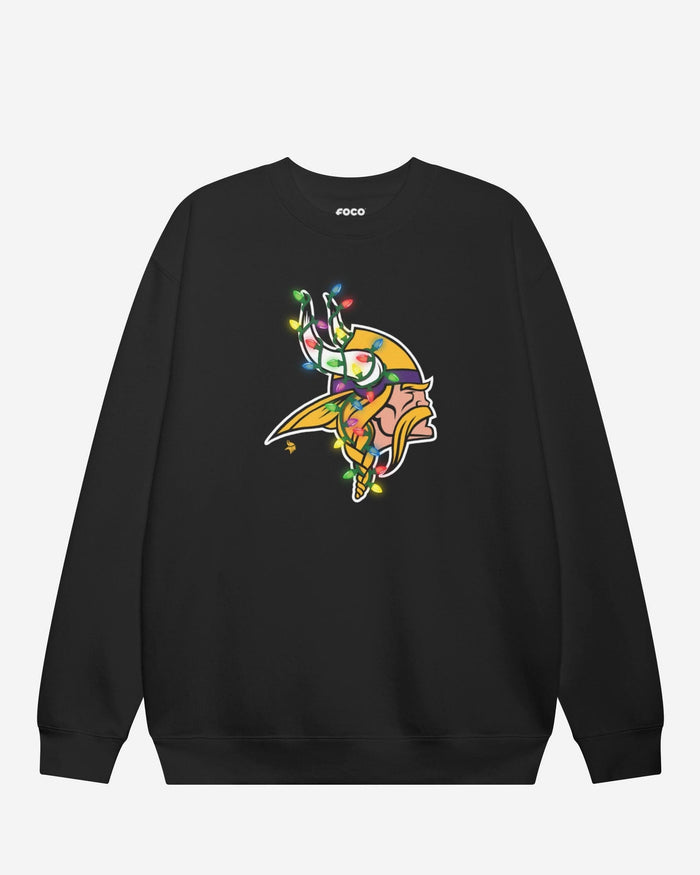 Minnesota Vikings Primary Logo Holiday Lights Crew Neck Sweatshirt FOCO S - FOCO.com
