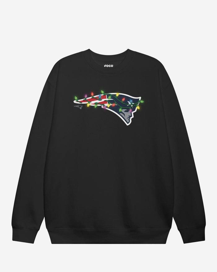 New England Patriots Primary Logo Holiday Lights Crew Neck Sweatshirt FOCO Black S - FOCO.com