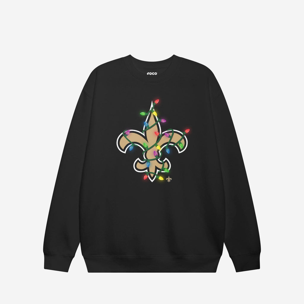 New Orleans Saints Primary Logo Holiday Lights Crew Neck Sweatshirt FOCO S - FOCO.com