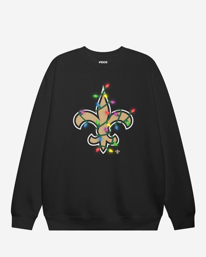 New Orleans Saints Primary Logo Holiday Lights Crew Neck Sweatshirt FOCO S - FOCO.com