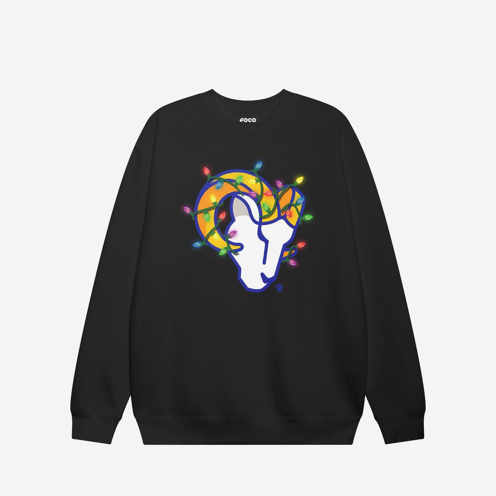 Los Angeles Rams Primary Logo Holiday Lights Crew Neck Sweatshirt FOCO S - FOCO.com