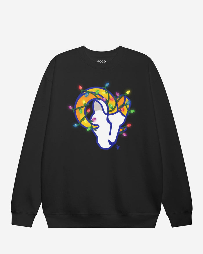 Los Angeles Rams Primary Logo Holiday Lights Crew Neck Sweatshirt FOCO S - FOCO.com