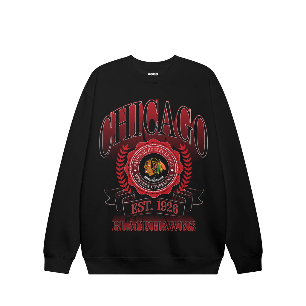 Chicago Blackhawks Banner Crest Crew Neck Sweatshirt