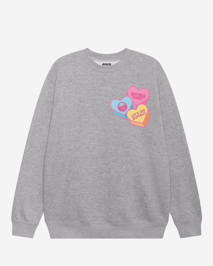 Buffalo Sabres Candy Heart Crew Neck Sweatshirt FOCO Athletic Heather S - FOCO.com