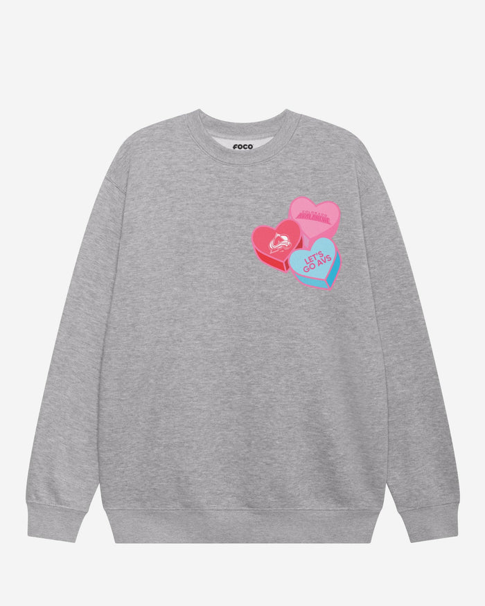 Colorado Avalanche Candy Heart Crew Neck Sweatshirt FOCO Athletic Heather S - FOCO.com