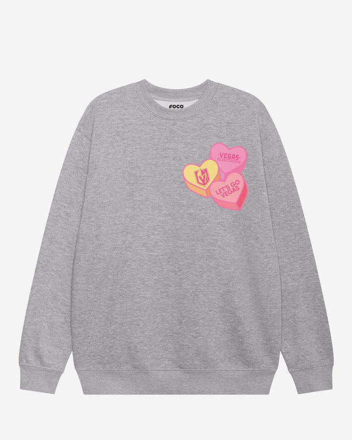 Vegas Golden Knights Candy Heart Crew Neck Sweatshirt FOCO Athletic Heather S - FOCO.com