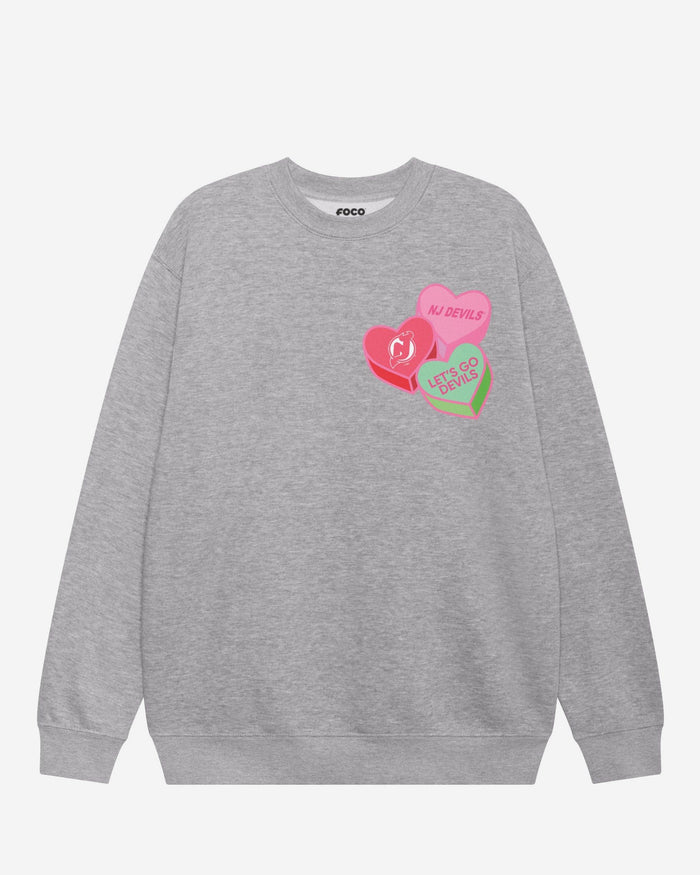 New Jersey Devils Candy Heart Crew Neck Sweatshirt FOCO Athletic Heather S - FOCO.com