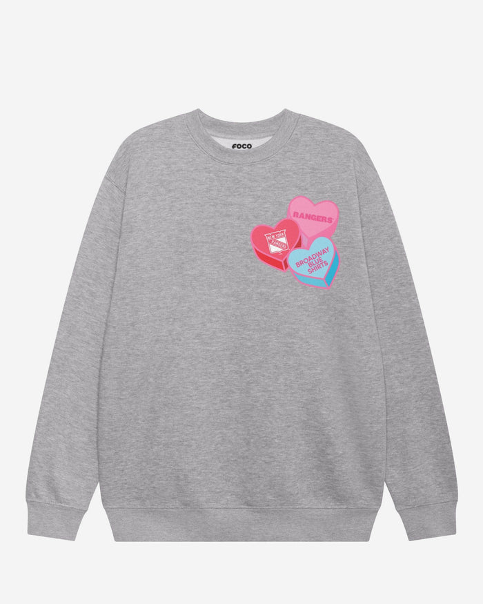 New York Rangers Candy Heart Crew Neck Sweatshirt FOCO Athletic Heather S - FOCO.com