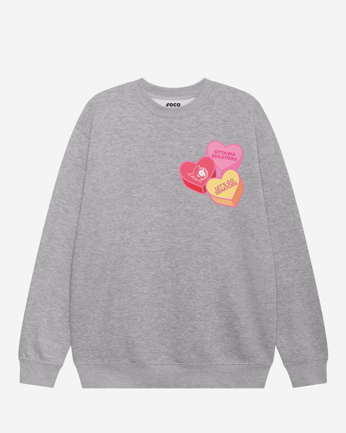Ottawa Senators Candy Heart Crew Neck Sweatshirt FOCO Athletic Heather S - FOCO.com