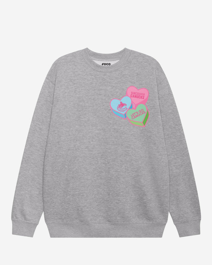 Vancouver Canucks Candy Heart Crew Neck Sweatshirt FOCO Athletic Heather S - FOCO.com