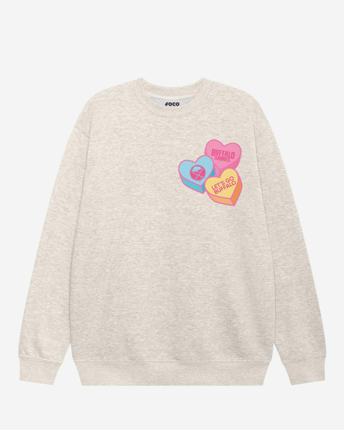 Buffalo Sabres Candy Heart Crew Neck Sweatshirt FOCO Oatmeal Heather S - FOCO.com