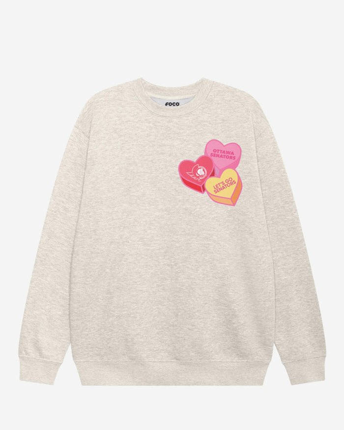 Ottawa Senators Candy Heart Crew Neck Sweatshirt FOCO Oatmeal Heather S - FOCO.com