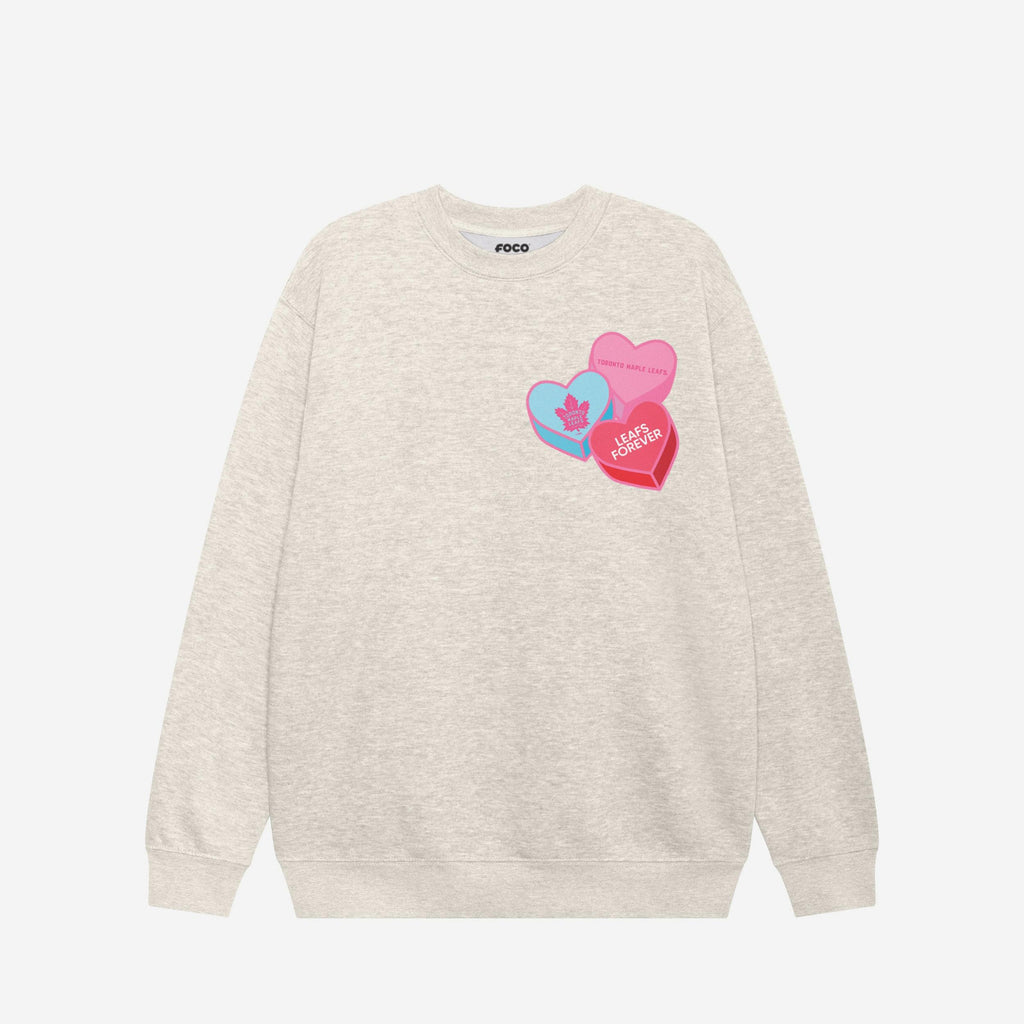 Toronto Maple Leafs Candy Heart Crew Neck Sweatshirt FOCO Oatmeal Heather S - FOCO.com