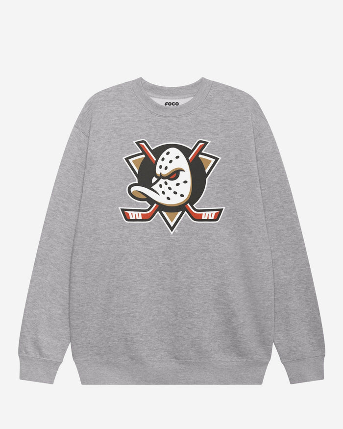 Anaheim Ducks Primary Logo Crew Neck Sweatshirt FOCO Athletic Heather S - FOCO.com
