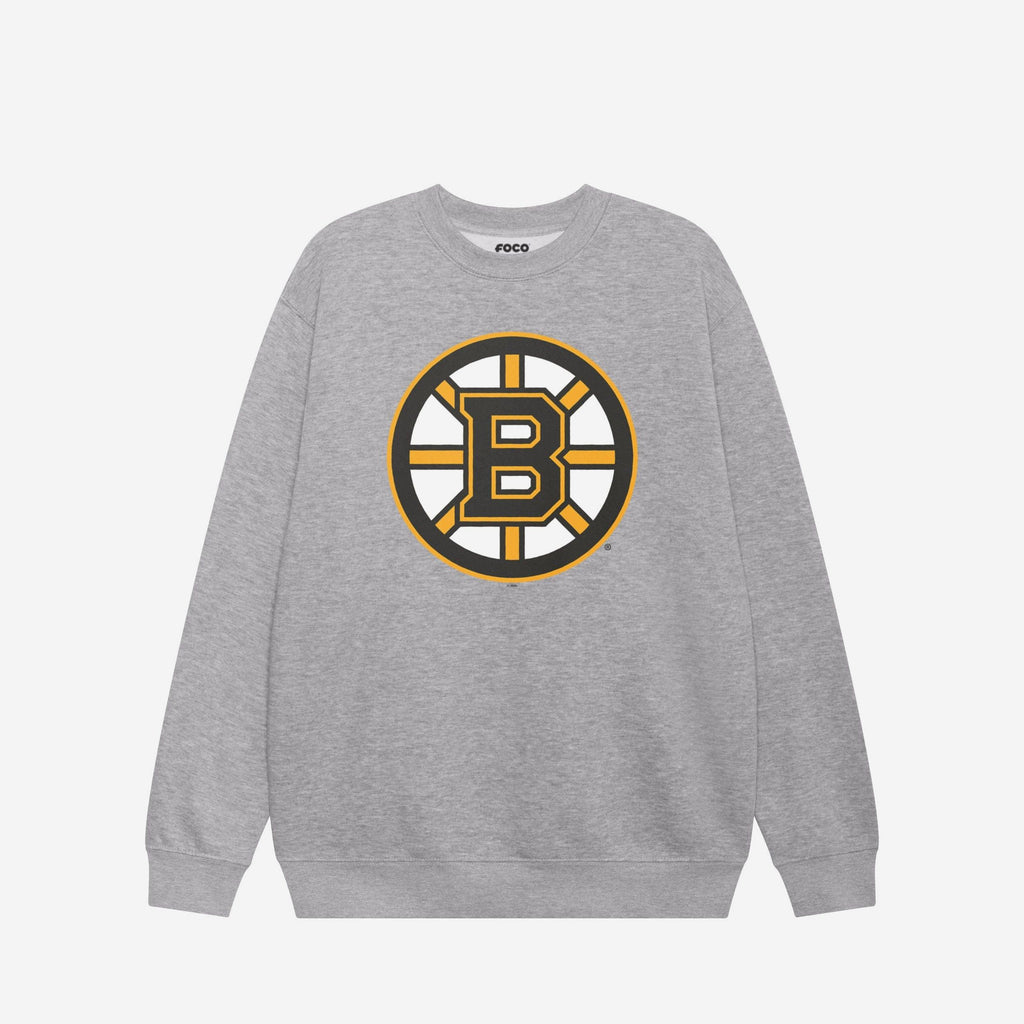 Boston Bruins Primary Logo Crew Neck Sweatshirt FOCO Athletic Heather S - FOCO.com