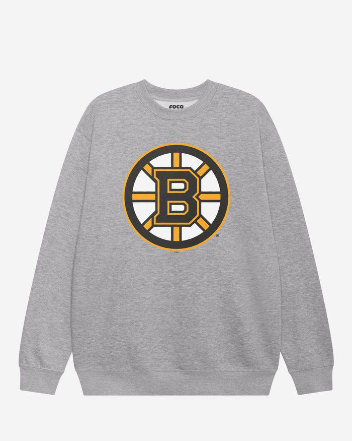 Boston Bruins Primary Logo Crew Neck Sweatshirt FOCO Athletic Heather S - FOCO.com