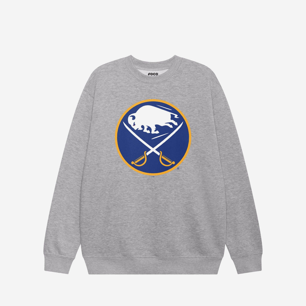 Buffalo Sabres Primary Logo Crew Neck Sweatshirt FOCO Athletic Heather S - FOCO.com