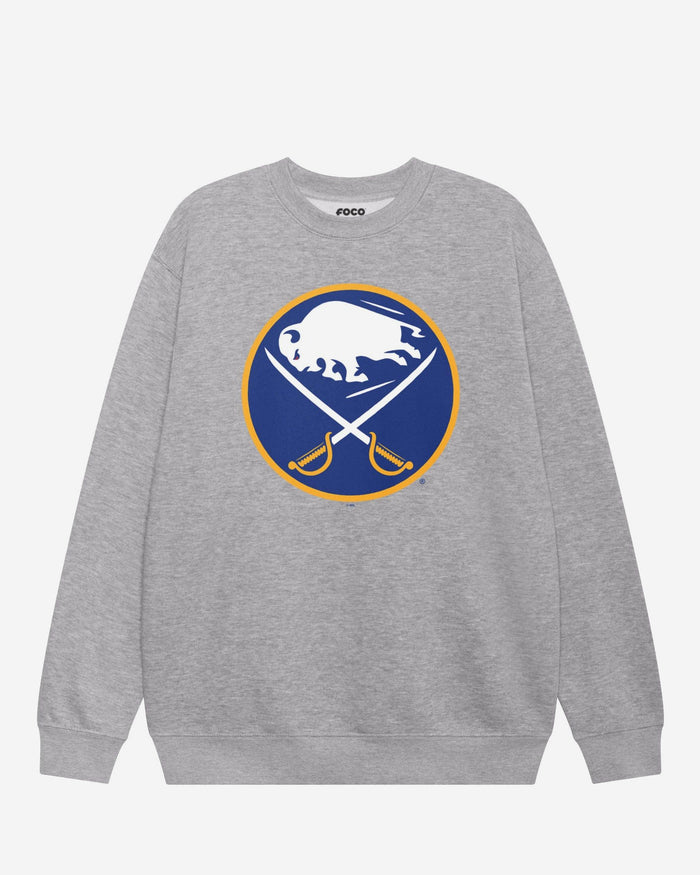 Buffalo Sabres Primary Logo Crew Neck Sweatshirt FOCO Athletic Heather S - FOCO.com