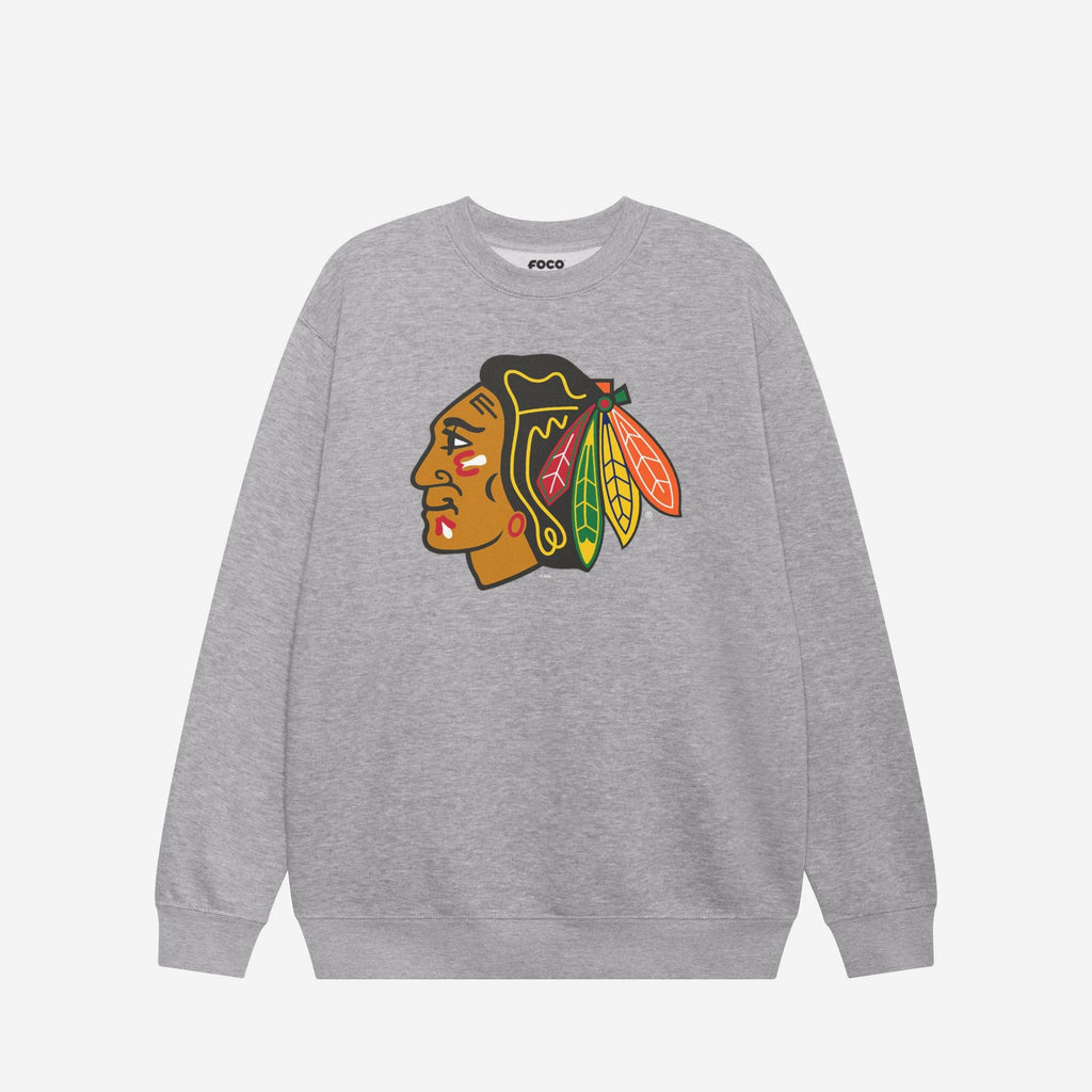 Chicago Blackhawks Primary Logo Crew Neck Sweatshirt FOCO Athletic Heather S - FOCO.com