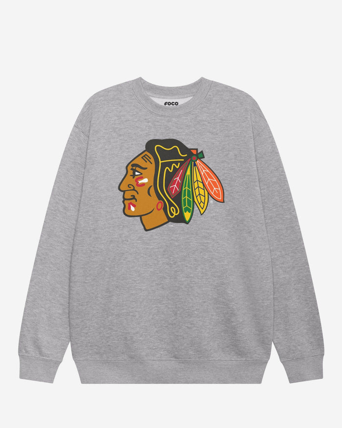 Chicago Blackhawks Primary Logo Crew Neck Sweatshirt FOCO Athletic Heather S - FOCO.com