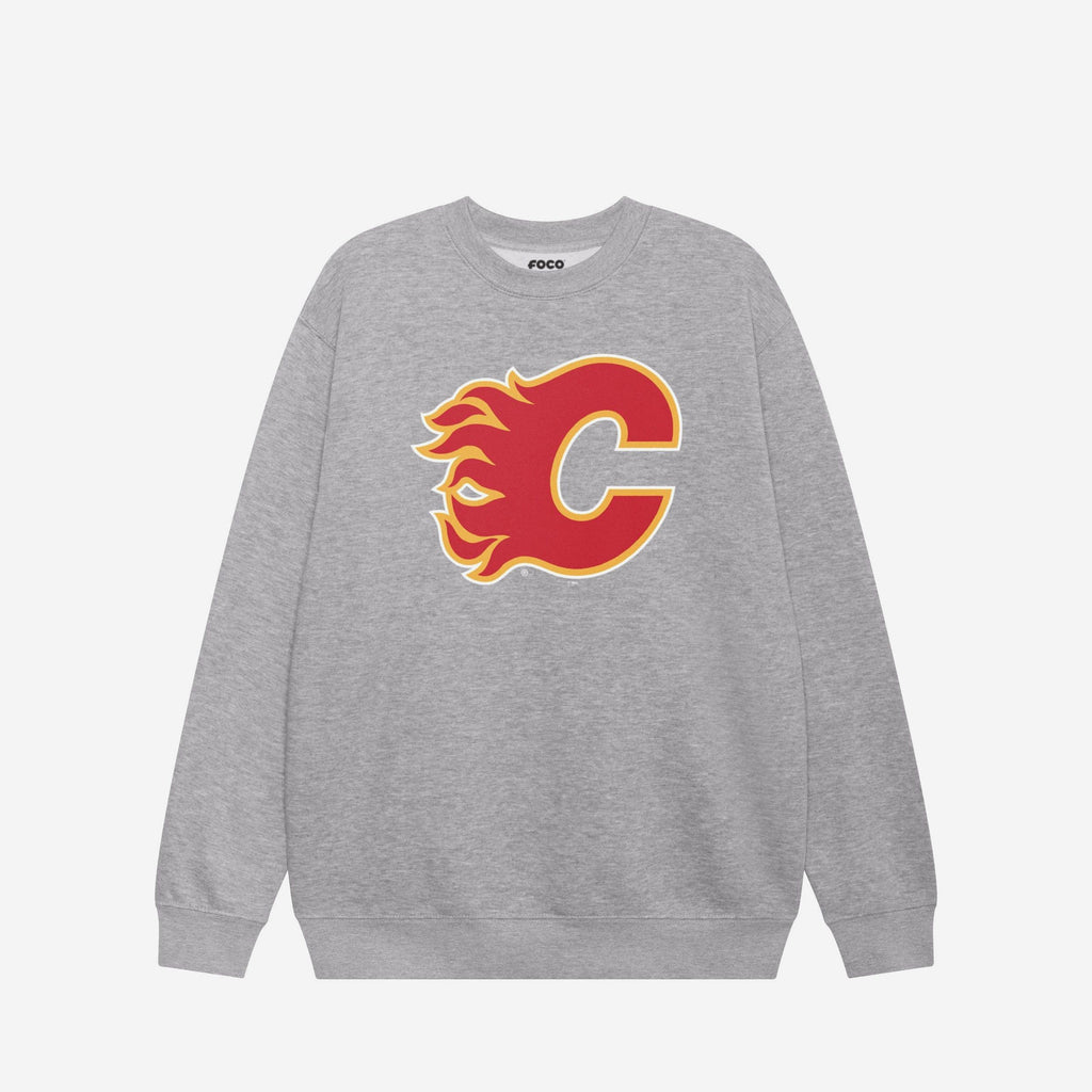 Calgary Flames Primary Logo Crew Neck Sweatshirt FOCO Athletic Heather S - FOCO.com