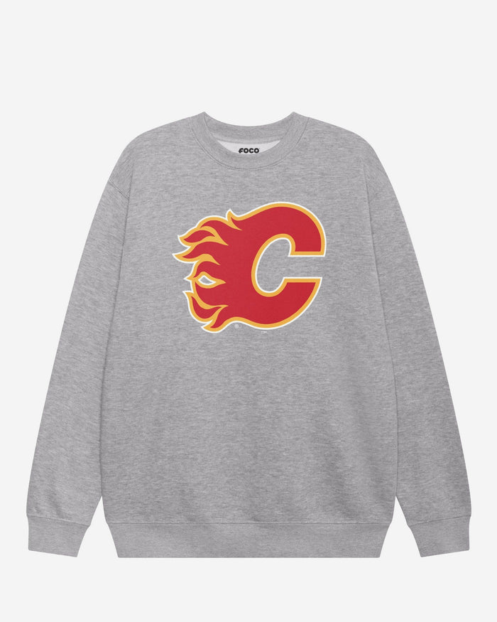 Calgary Flames Primary Logo Crew Neck Sweatshirt FOCO Athletic Heather S - FOCO.com