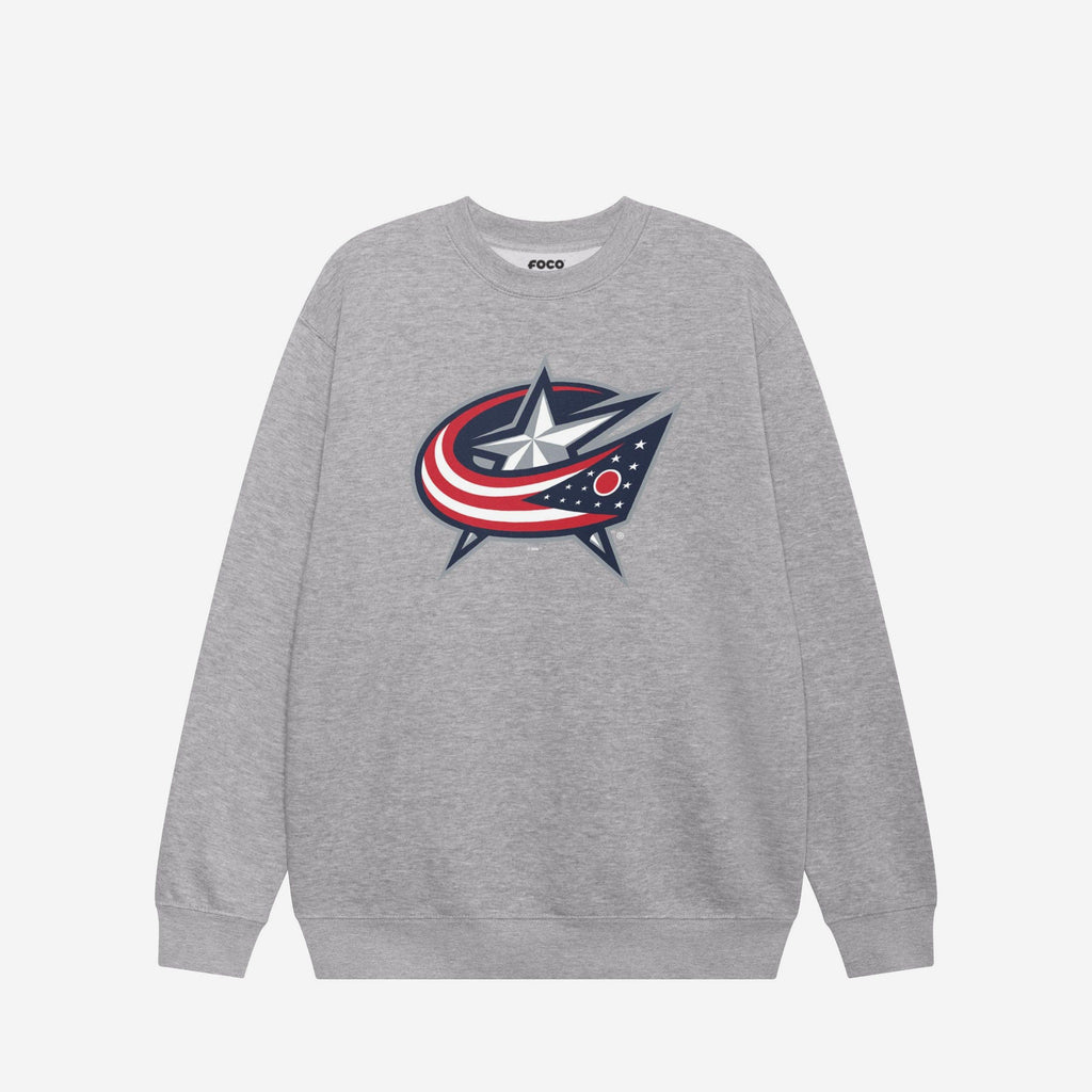 Columbus Blue Jackets Primary Logo Crew Neck Sweatshirt FOCO Athletic Heather S - FOCO.com