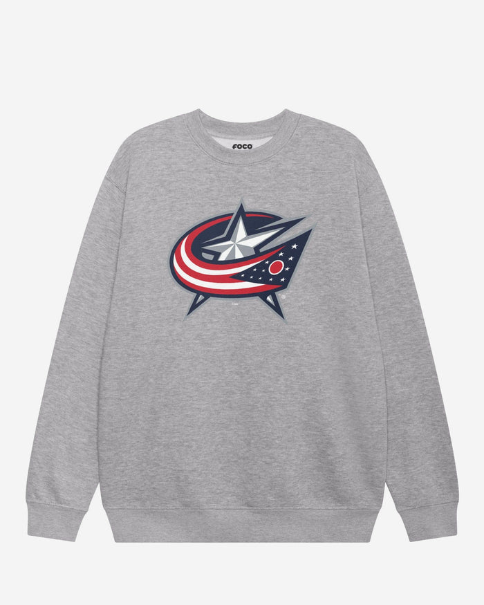 Columbus Blue Jackets Primary Logo Crew Neck Sweatshirt FOCO Athletic Heather S - FOCO.com