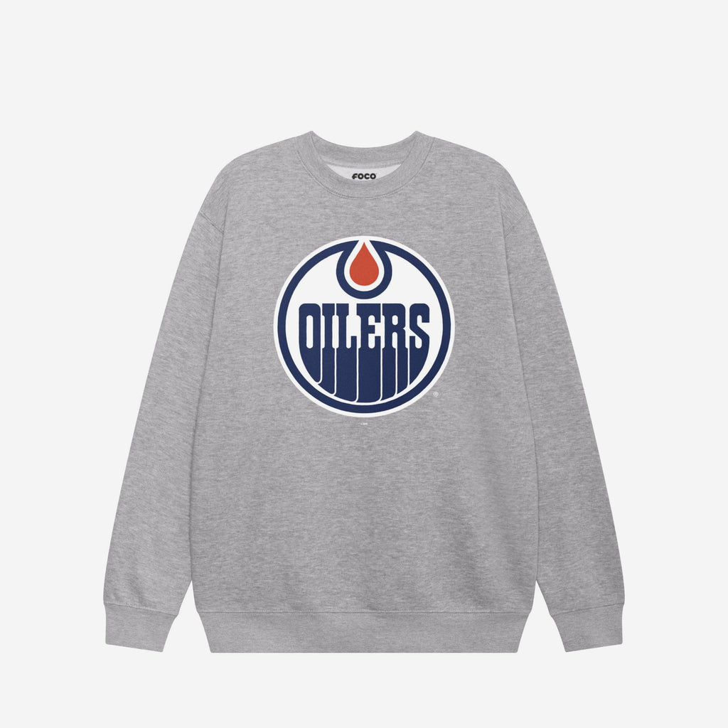 Edmonton Oilers Primary Logo Crew Neck Sweatshirt FOCO Athletic Heather S - FOCO.com