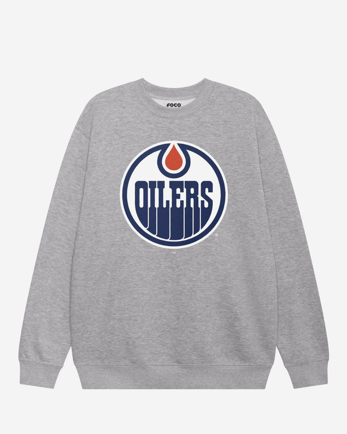 Edmonton Oilers Primary Logo Crew Neck Sweatshirt FOCO Athletic Heather S - FOCO.com