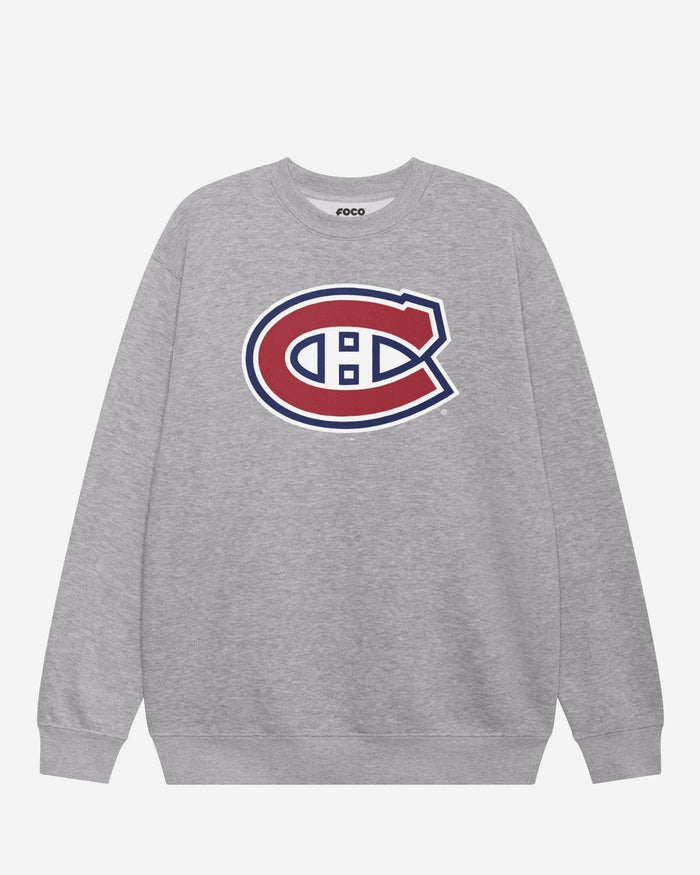 Montreal Canadiens Primary Logo Crew Neck Sweatshirt FOCO Athletic Heather S - FOCO.com