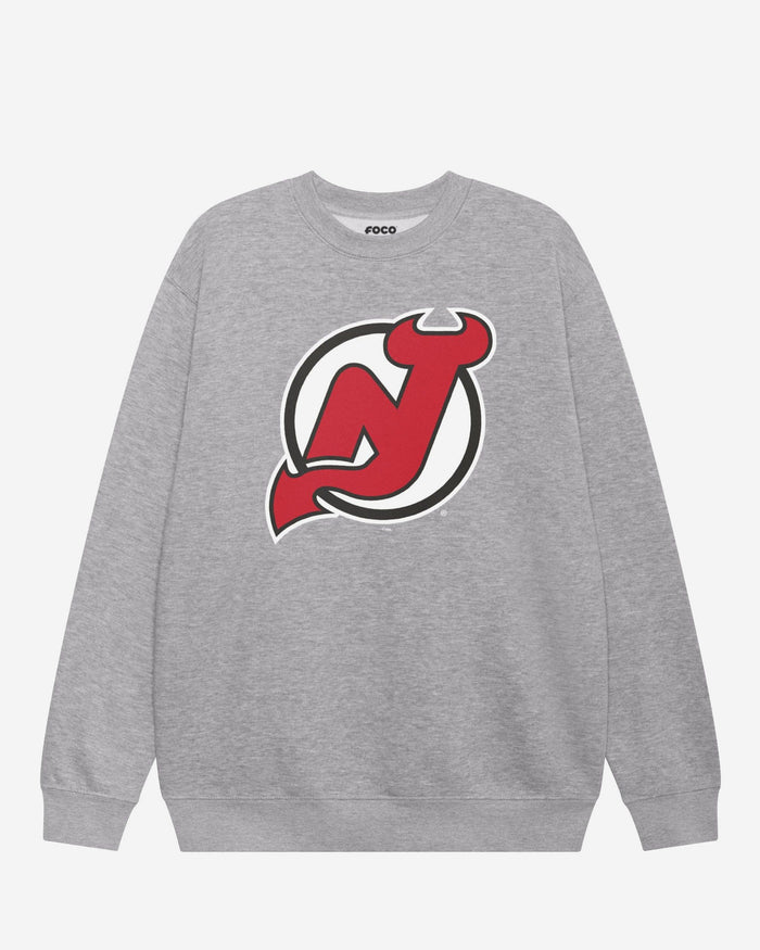 New Jersey Devils Primary Logo Crew Neck Sweatshirt FOCO Athletic Heather S - FOCO.com