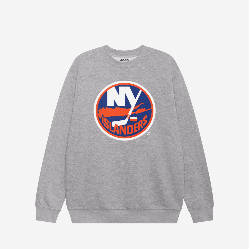 New York Islanders Primary Logo Crew Neck Sweatshirt FOCO Athletic Heather S - FOCO.com