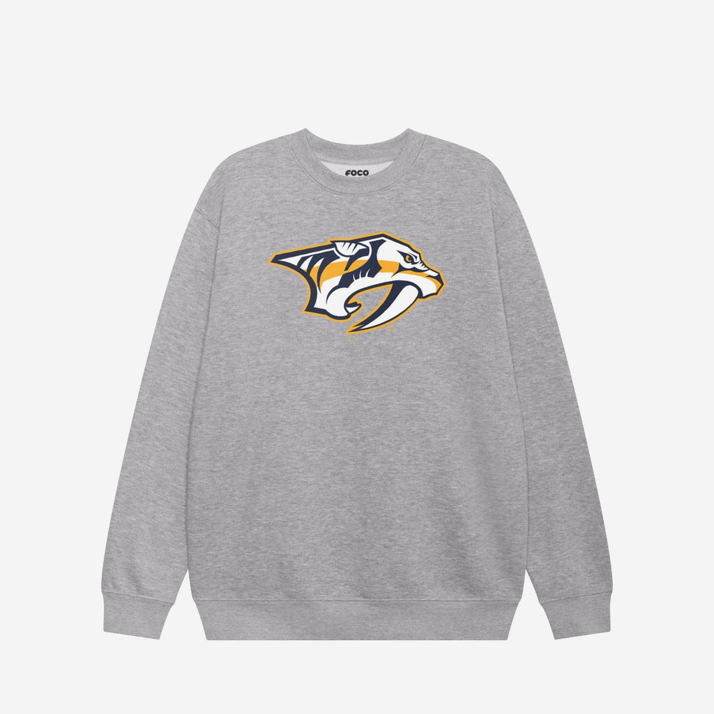 Nashville Predators Primary Logo Crew Neck Sweatshirt FOCO Athletic Heather S - FOCO.com