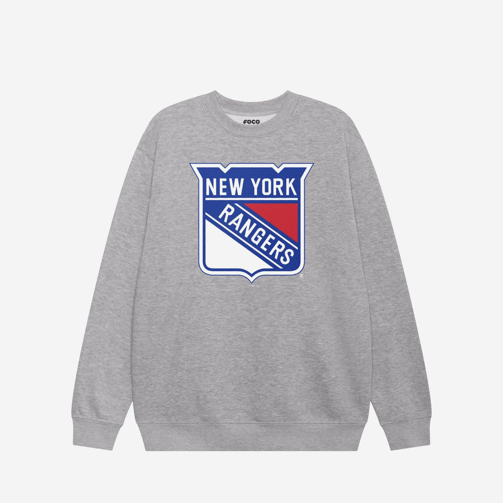 New York Rangers Primary Logo Crew Neck Sweatshirt FOCO Athletic Heather S - FOCO.com