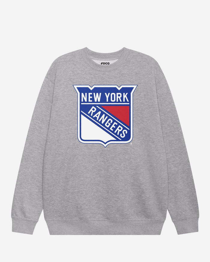 New York Rangers Primary Logo Crew Neck Sweatshirt FOCO Athletic Heather S - FOCO.com