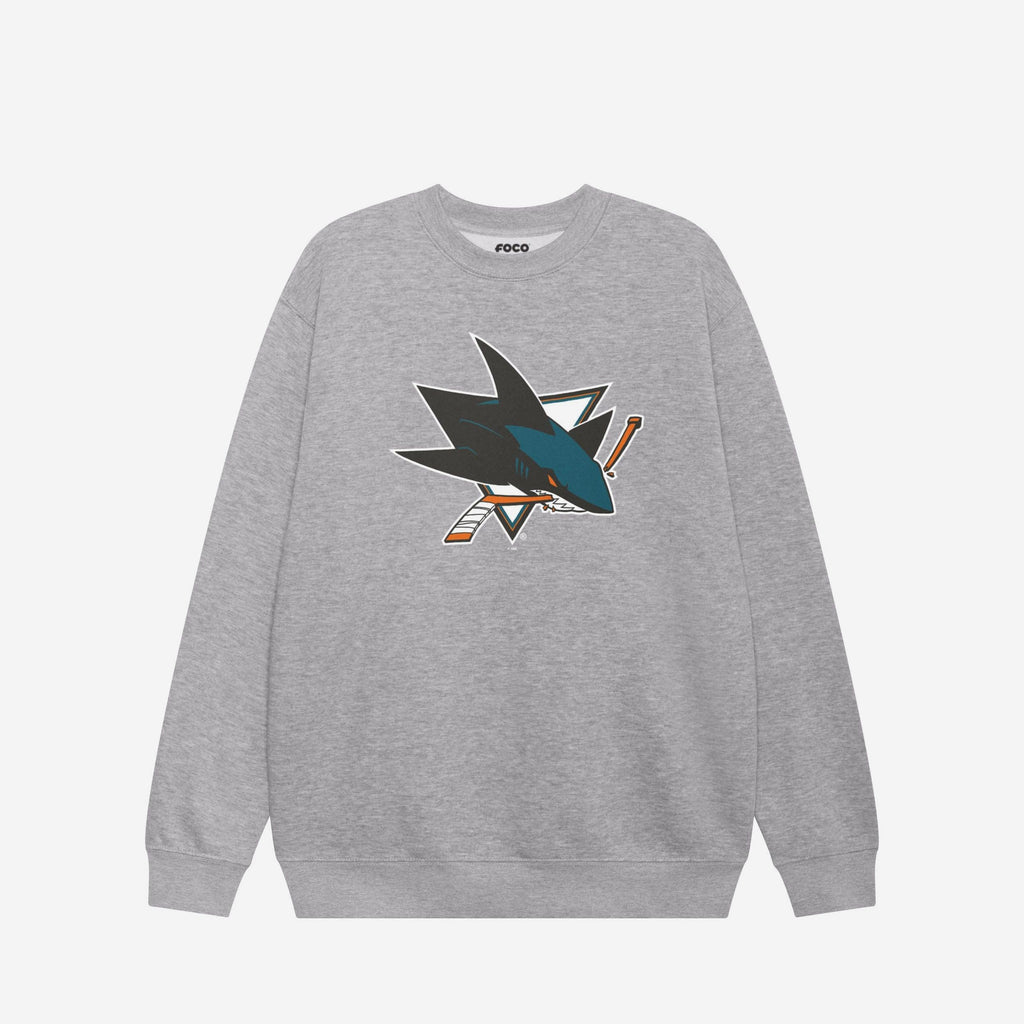 San Jose Sharks Primary Logo Crew Neck Sweatshirt FOCO Athletic Heather S - FOCO.com
