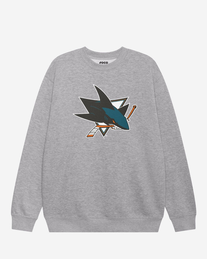San Jose Sharks Primary Logo Crew Neck Sweatshirt FOCO Athletic Heather S - FOCO.com