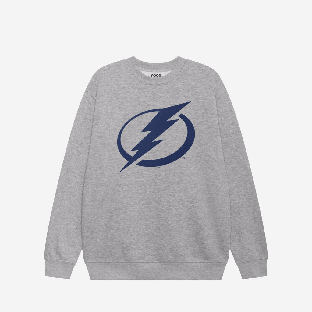Tampa Bay Lightning Primary Logo Crew Neck Sweatshirt FOCO Athletic Heather S - FOCO.com