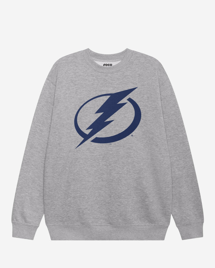 Tampa Bay Lightning Primary Logo Crew Neck Sweatshirt FOCO Athletic Heather S - FOCO.com