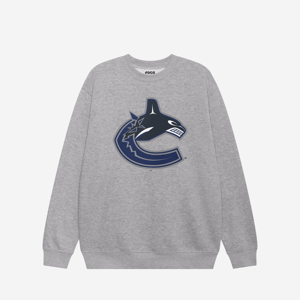 Vancouver Canucks Primary Logo Crew Neck Sweatshirt FOCO Athletic Heather S - FOCO.com