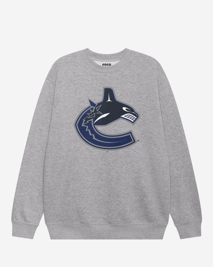Vancouver Canucks Primary Logo Crew Neck Sweatshirt FOCO Athletic Heather S - FOCO.com