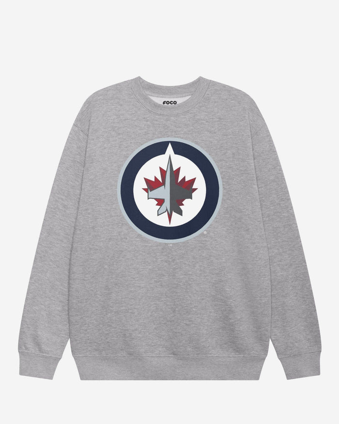 Winnipeg Jets Primary Logo Crew Neck Sweatshirt FOCO Athletic Heather S - FOCO.com