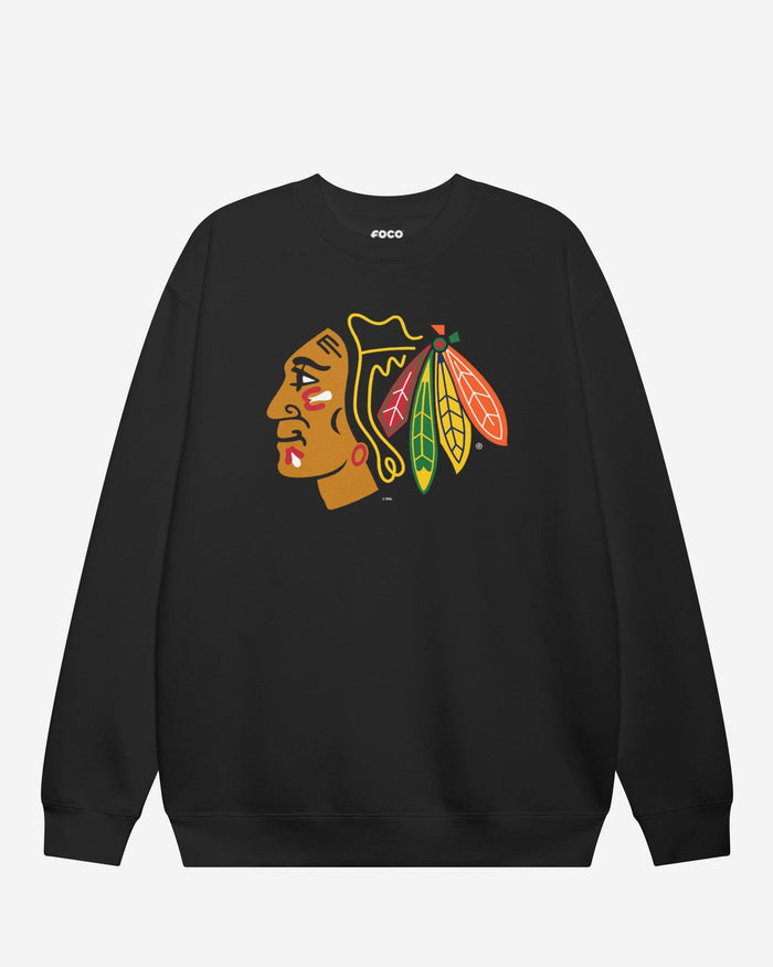 Chicago Blackhawks Primary Logo Crew Neck Sweatshirt FOCO Black S - FOCO.com