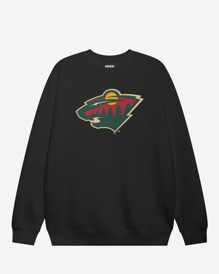 Minnesota Wild Primary Logo Crew Neck Sweatshirt FOCO Black S - FOCO.com