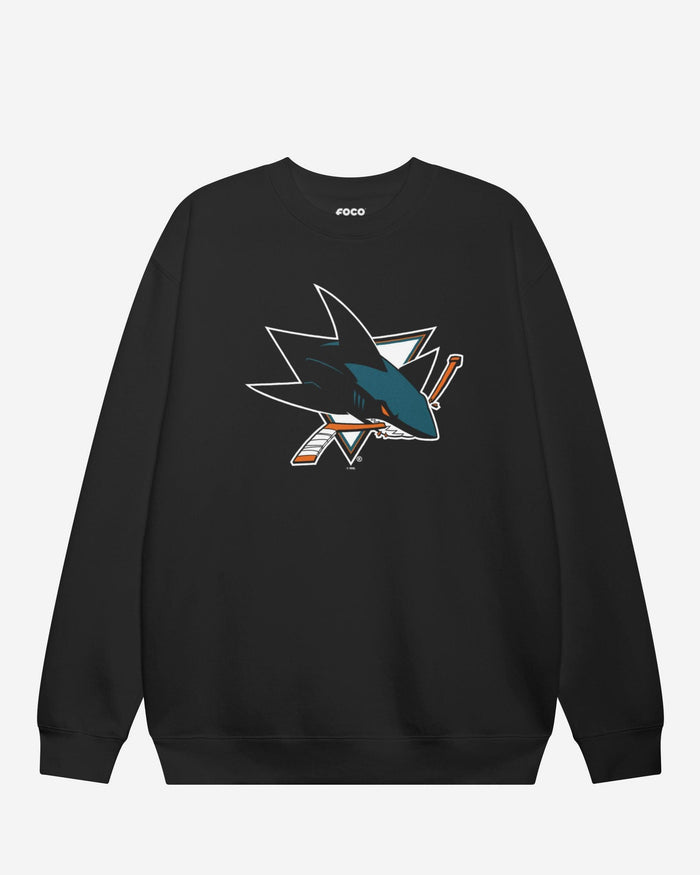 San Jose Sharks Primary Logo Crew Neck Sweatshirt FOCO Black S - FOCO.com