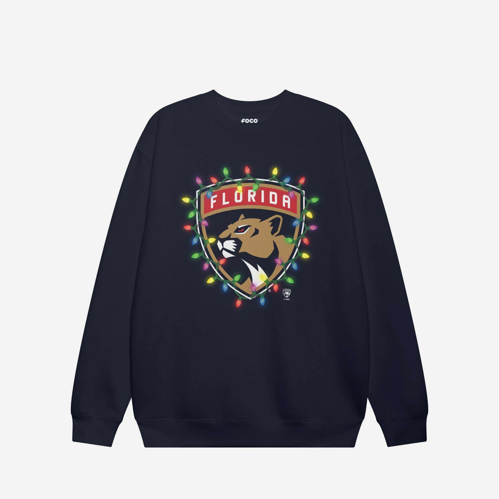 Florida Panthers Primary Logo Holiday Lights Crew Neck Sweatshirt FOCO S - FOCO.com