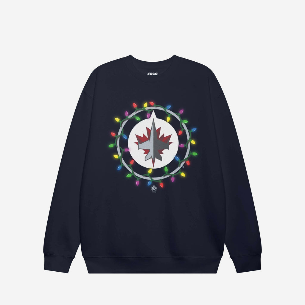Winnipeg Jets Primary Logo Holiday Lights Crew Neck Sweatshirt FOCO S - FOCO.com